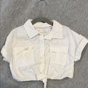 Zara Kids White Cropped Button-Down Shirt - 5T